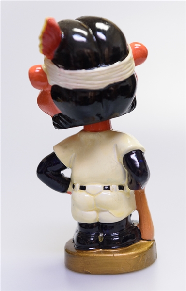 1970s Cleveland Indian Gold Circle Base Mascot Head Wahoo w. Original Box