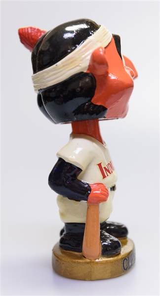 1970s Cleveland Indian Gold Circle Base Mascot Head Wahoo w. Original Box