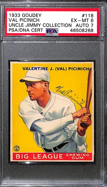 1933 Goudey Val Picinich #118 PSA 6 (Autograph Grade 7) - Pop 1 - Highest Grade of Only 2 PSA Examples - (d. 1942) 