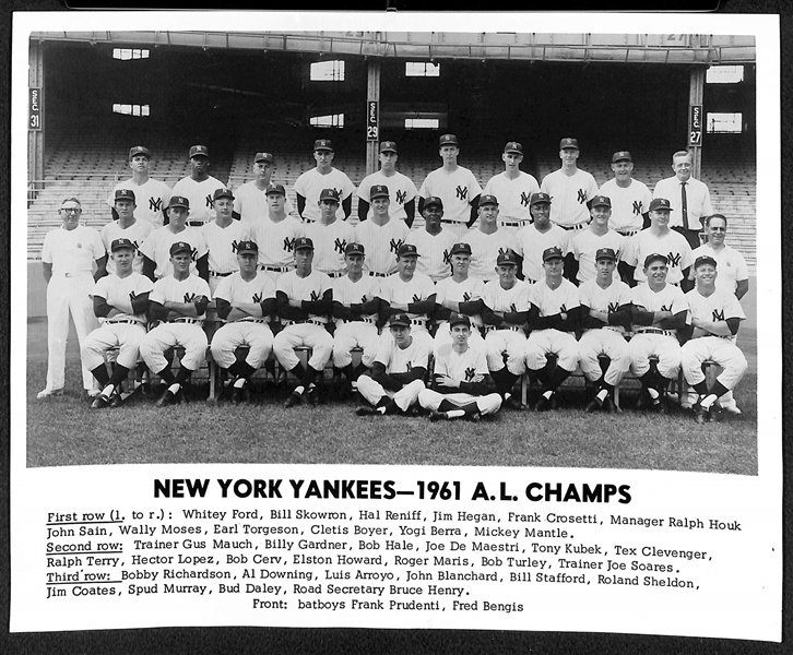 1961 8x10 Press Photo - Yankees 1961 AL Champs From NY Daily Mirror (For Newspaper Before the World Series)