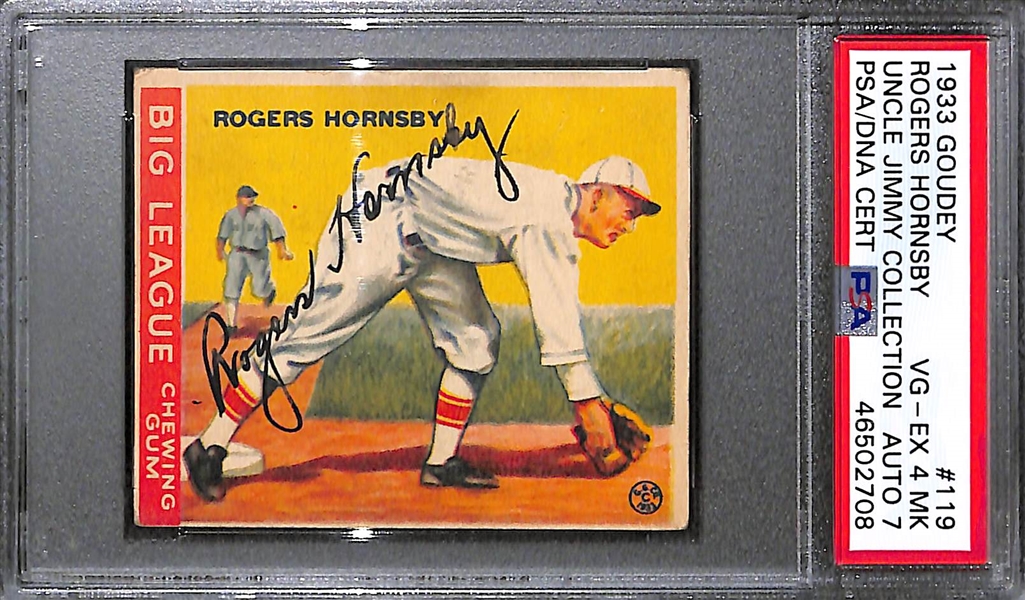 1933 Goudey Rogers Hornsby #119 PSA 4 MK (Autograph Grade 7) - Only 5 PSA/DNA Exist w. Only 1 Graded Higher! (d. 1963) 