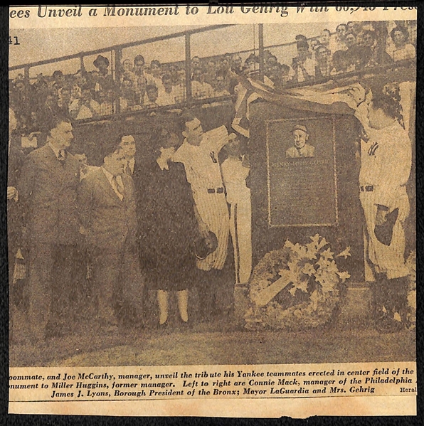 Eleanor Gehrig Penned Lou Gehrig Newspaper Clip Showing Lou & Babe Ruth (JSA LOA Indicates Mrs. Gehrig Signed Lou's Name)