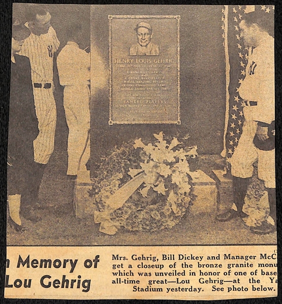 Eleanor Gehrig Penned Lou Gehrig Newspaper Clip Showing Lou & Elanor (JSA LOA Indicates Mrs. Gehrig Signed Lou's Name)