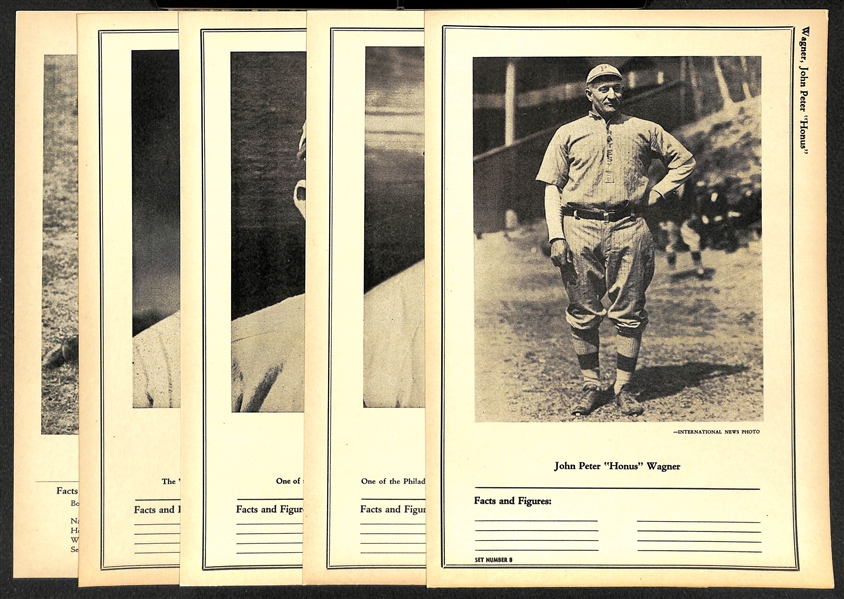 Lot of (5) 1946-49 W603 Sports Exchange 7x10 Cards - Honus Wagner, Jimmie Foxx, Hornsby, Frisch, Dickey