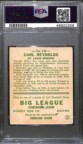 1933 Goudey Carl Reynolds #120 PSA 3 MK (Autograph Grade 8) - Only 8 PSA/DNA Exist w. Only 2 Graded Higher! (d. 1978) 