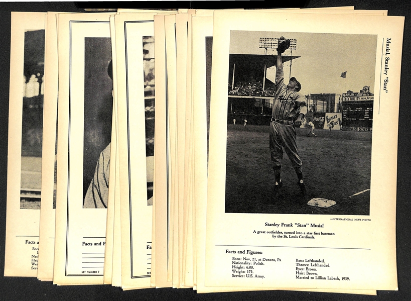 Lot of (32) 1946-49 W603 Sports Exchange 7x10 Cards - Musial, Slaughter, Spahn, Rizzuto, Hubbell, Herman, +