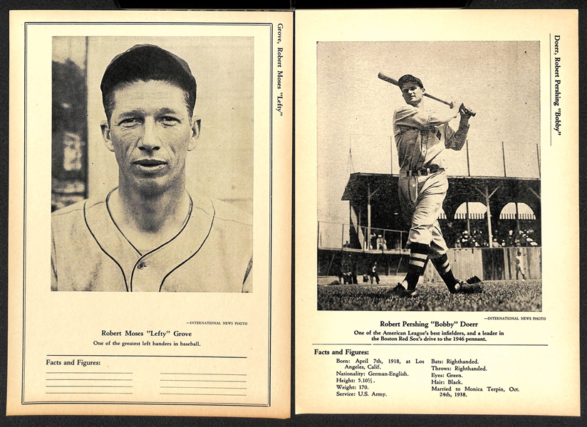 Lot of (35) 1946-49 W603 Sports Exchange 7x10 Cards - Musial, Slaughter, Lefty Grove, Bobby Doerr, Bob Feller, Lou Boudreau, +