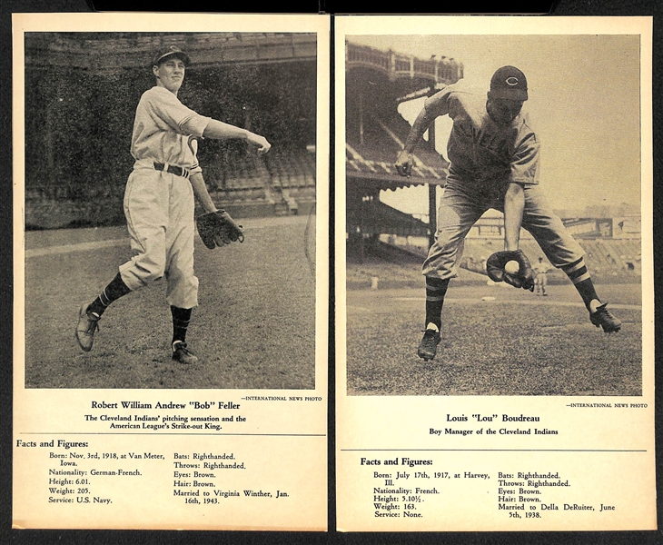 Lot of (22) 1946-49 W603 Sports Exchange Cards - Ted Williams, Greenberg, Musial, Doerr, Feller, Boudreau, +( All Trimmed at Borders to 6.5x9)  