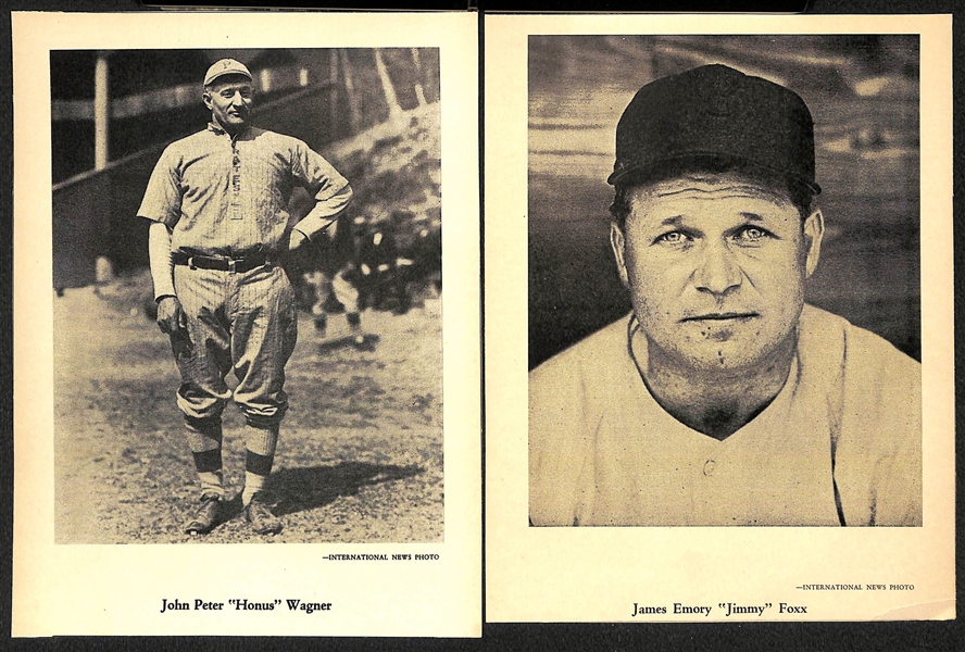 Lot of (45) 1946-49 W603 Sports Exchange Cards - Honus Wagner, J. Foxx, Frisch, Hornsby, Spahn, Mize, Hubbell, +( All Trimmed to Approx. 6x8)  
