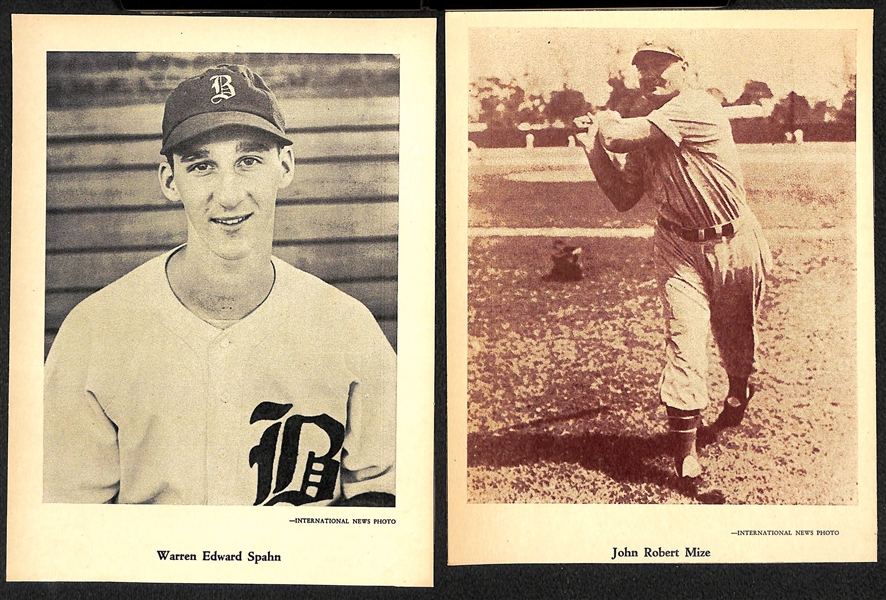 Lot of (45) 1946-49 W603 Sports Exchange Cards - Honus Wagner, J. Foxx, Frisch, Hornsby, Spahn, Mize, Hubbell, +( All Trimmed to Approx. 6x8)  