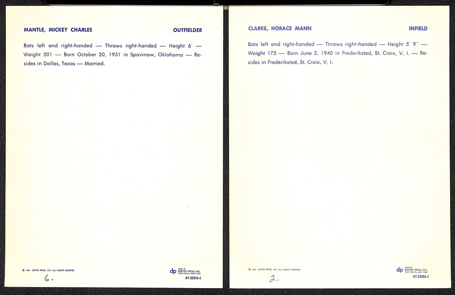 1967 Yankees Dexter Press Team Set of (12) w. Mickey Mantle (Card # Written on Backs)