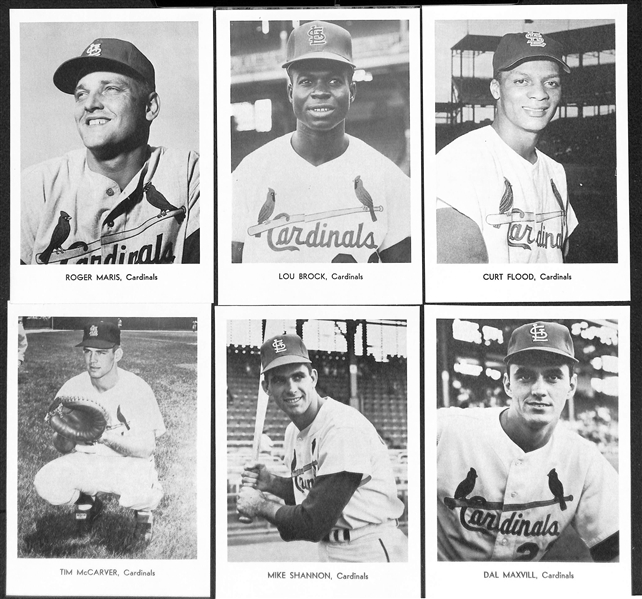 Lot of (4) 1967 St. Louis Cardinals Team Souvenir Picture Packs (12) 5x7 Photo Cards Per Set w. Maris, Gibson, Brock, Cepeda, Schoendienst