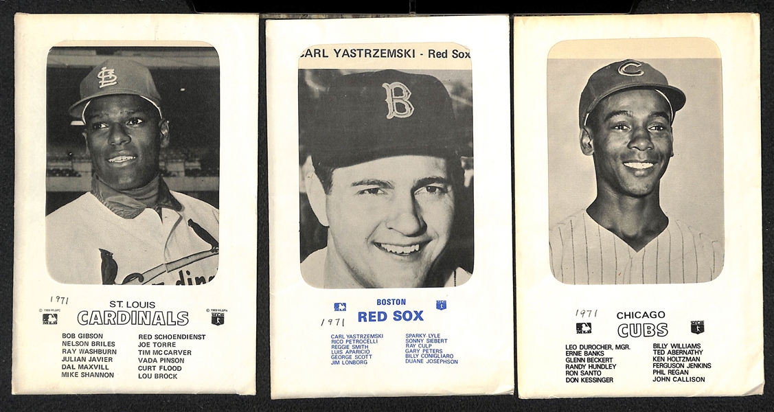 Lot of (6) 1971 Team Souvenir Photo Packs (Cardinals, Red Sox, Cubs, Brewers, Tigers, Senators) - 12 Photo Cards Per Set (72 Total)