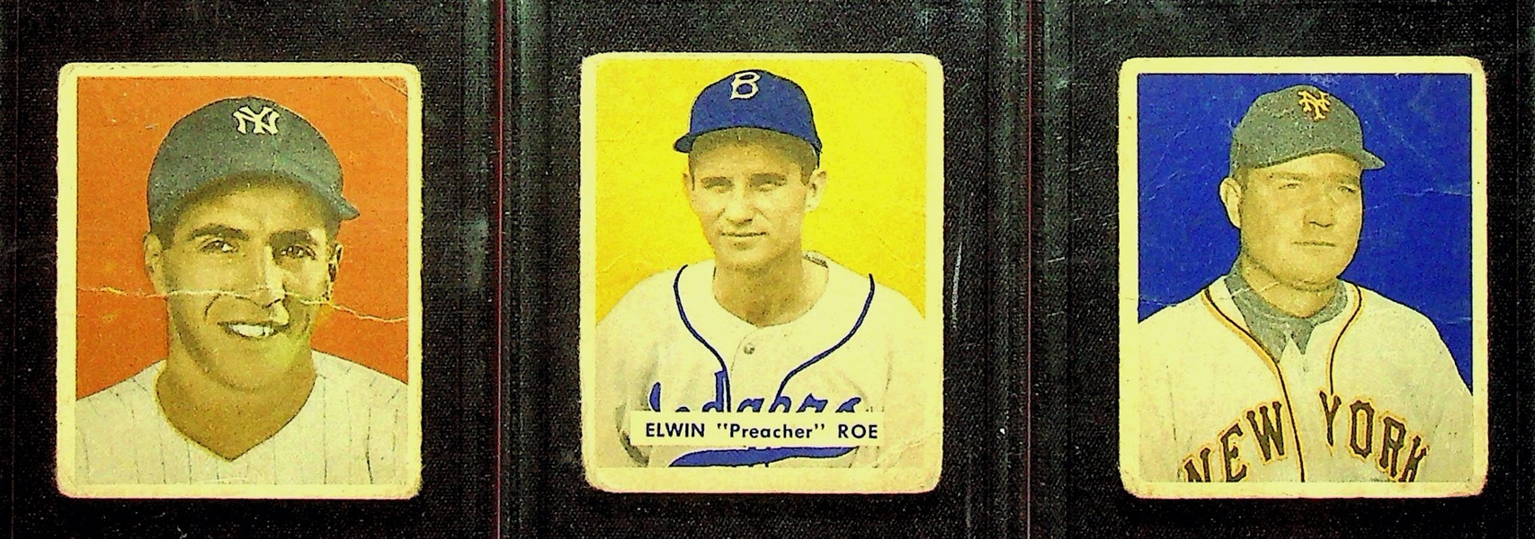 1949 Bowman Lot (3) Phil Rizzuto (No Name on Front), Preacher Roe, Johnny Mize (No Name on Front)