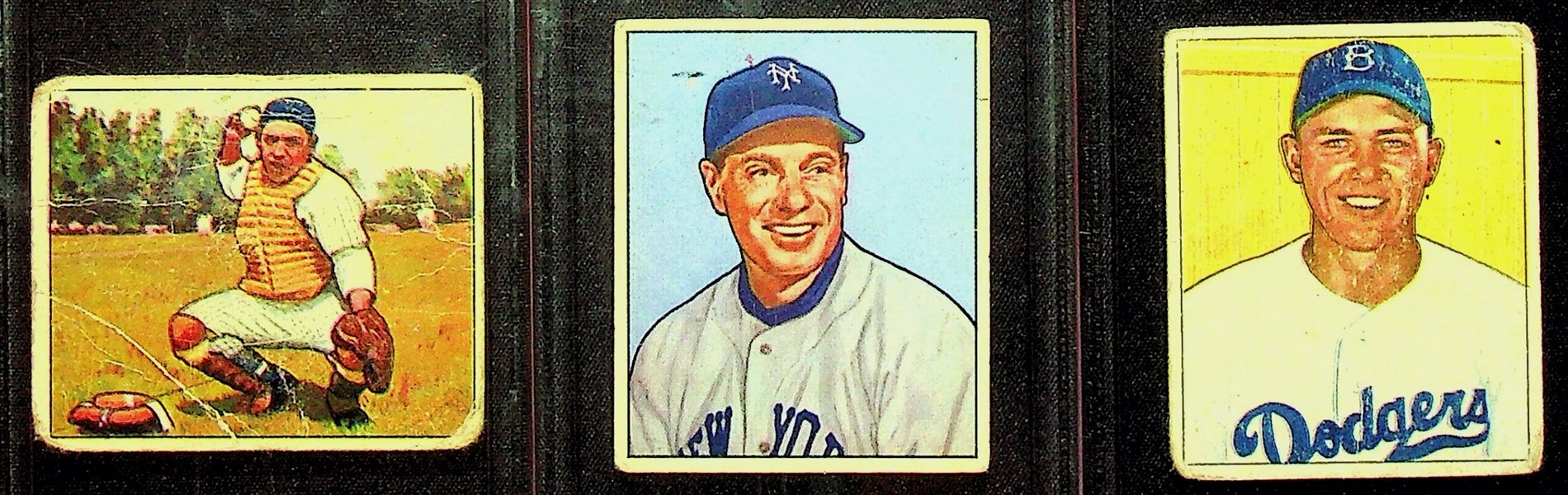 1950 Bowman Lot (3) Yogi Berra, Gil Hodges, and Leo Durocher
