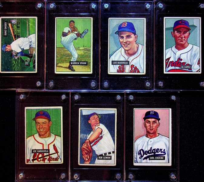1951 Bowman Lot (7) - Snider, Spahn, Boudreau, Erskine, Lemon, Lopez, Garagiola