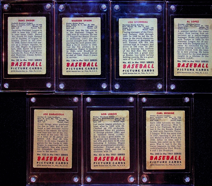 1951 Bowman Lot (7) - Snider, Spahn, Boudreau, Erskine, Lemon, Lopez, Garagiola