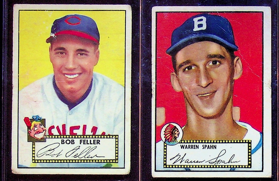 1952 Topps Lot (6) - Bob Feller,  Warren Spahn. (2) Carl Erskine, Joe Garagiola, Gus Bell