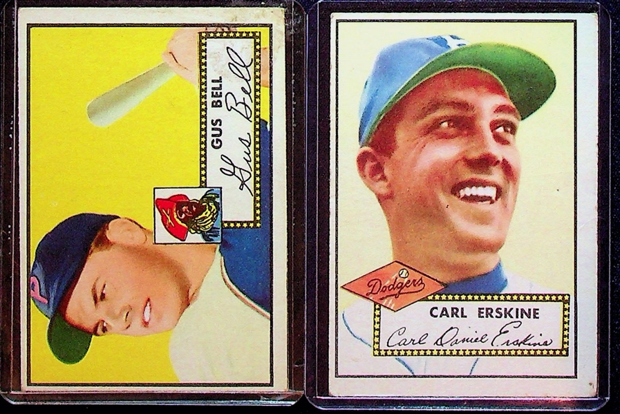 1952 Topps Lot (6) - Bob Feller,  Warren Spahn. (2) Carl Erskine, Joe Garagiola, Gus Bell