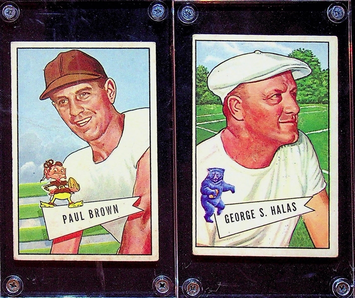 1952 Bowman Large Football Rookie HOF Lot - Paul Brown and George Halas