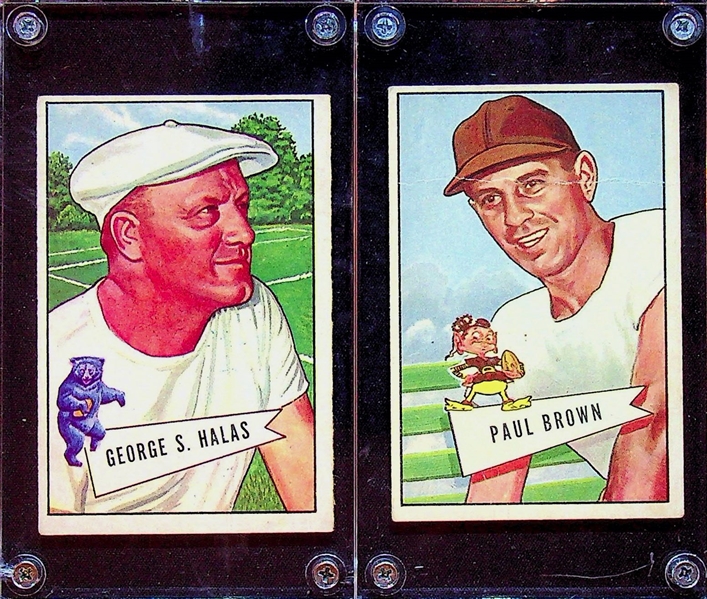 1952 Bowman Large Football Rookie HOF Lot - Paul Brown and George Halas