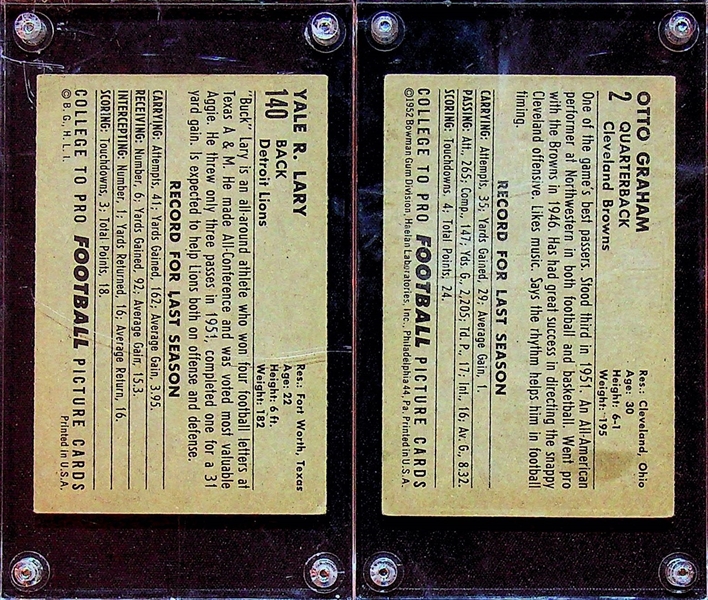 1952 Bowman Large Football Lot - Otto Graham and Yale Lary (Rookie Card)