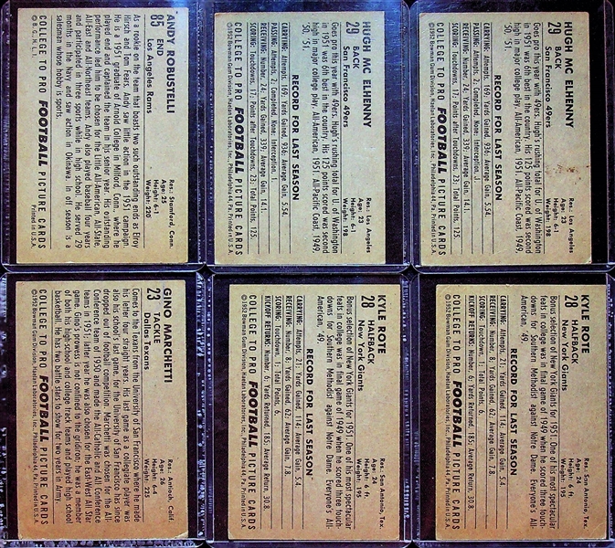 1952 Bowman Large Football Rookie Lot (6) - 2 Hugh McElhenny, 2 Kyle Rote, Gino Marchetti, and Andy Robustelli (ALL ROOKIE CARDS!)