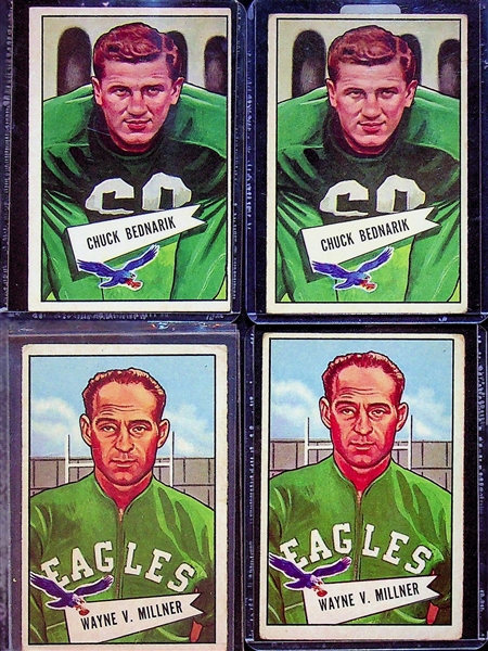 1952 Bowman Large Football Eagles Lot (4) - 2 Chuck Bednarik and 2 Wayne Millner Rookies