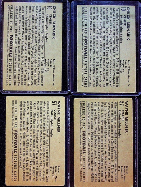 1952 Bowman Large Football Eagles Lot (4) - 2 Chuck Bednarik and 2 Wayne Millner Rookies
