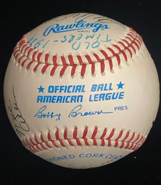 Baseball Old Timers Signed OAL Baseball (13 Signatures) w. Mantle, B. Marting, Catfish Hunter, Joe Garagiola, Mel Allen, + JSA Auction Letter