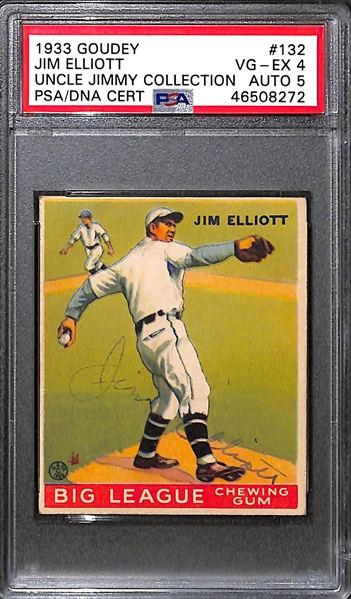 1933 Goudey Jim Elliott #132 PSA 4 (Autograph Grade 5) - Only 4 PSA/DNA Exist w. Only 1 Graded Higher! (d. 1956)