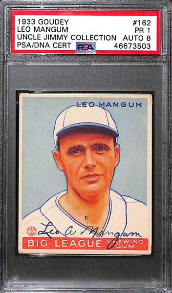 1933 Goudey Leo Mangum #162 PSA 1 (Autograph Grade 8) - Only 4 PSA/DNA Exist w. Only 1 Graded Higher! (d. 1974) 