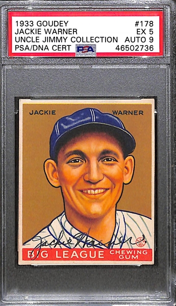 1933 Goudey Jackie Warner #178 PSA 5 (Autograph Grade 9) - Pop 1 - Highest Grade of Only 4 PSA Examples - (d. 1986) 