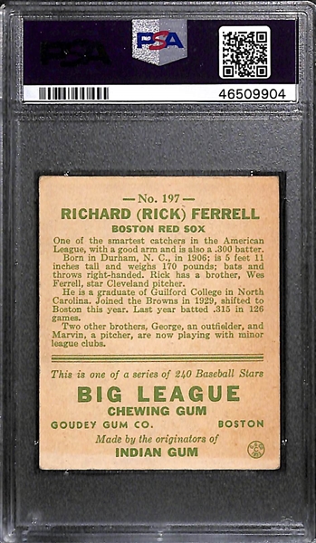 1933 Goudey Rick Ferrell #197 PSA 4 (Autograph Grade 7) - Only 22 PSA/DNA Exist w. Only 3 Graded Higher! (d. 1995)