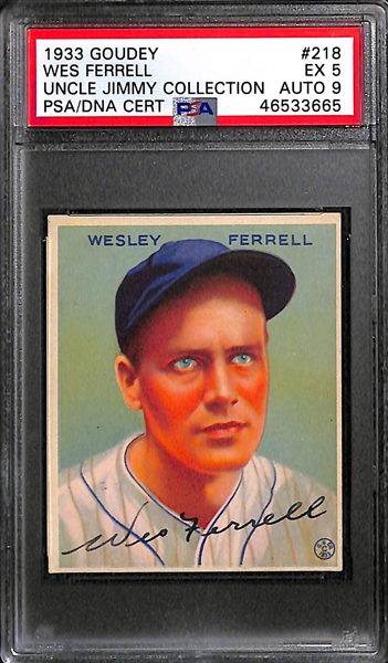 1933 Goudey Wes Ferrell #218 PSA 5 (Autograph Grade 9) - Pop 1 - Highest Grade of Only 8 PSA Examples - (d. 1976) 