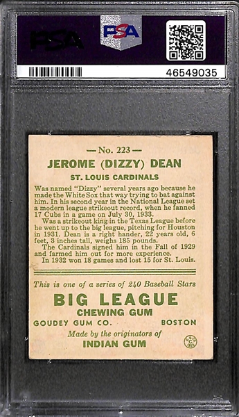 1933 Goudey Dizzy Dean #223 PSA 4 (Autograph Grade 9) - Only 10 PSA/DNA Exist w. Only 2 Graded Higher! (d. 1974) 
