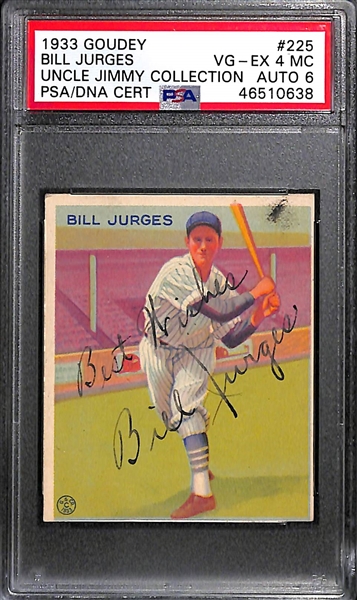 1933 Goudey Bill Jurges #225 PSA 4 MC (Autograph Grade 6) - Pop 2 - Highest Grade of Only 11 PSA Examples - (d. 1997)