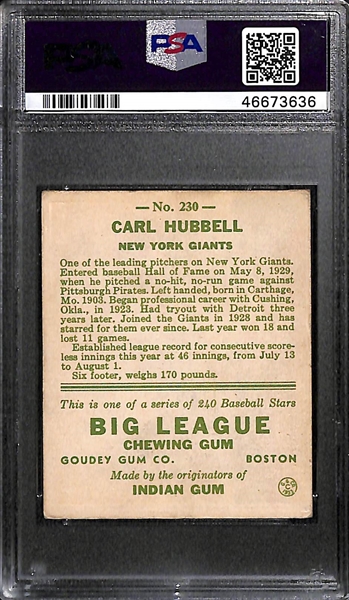 1933 Goudey Carl Hubbell #230 PSA 4 (Autograph Grade 7) - Only 18 PSA/DNA Exist w. Only 2 Graded Higher! (d. 1988) 