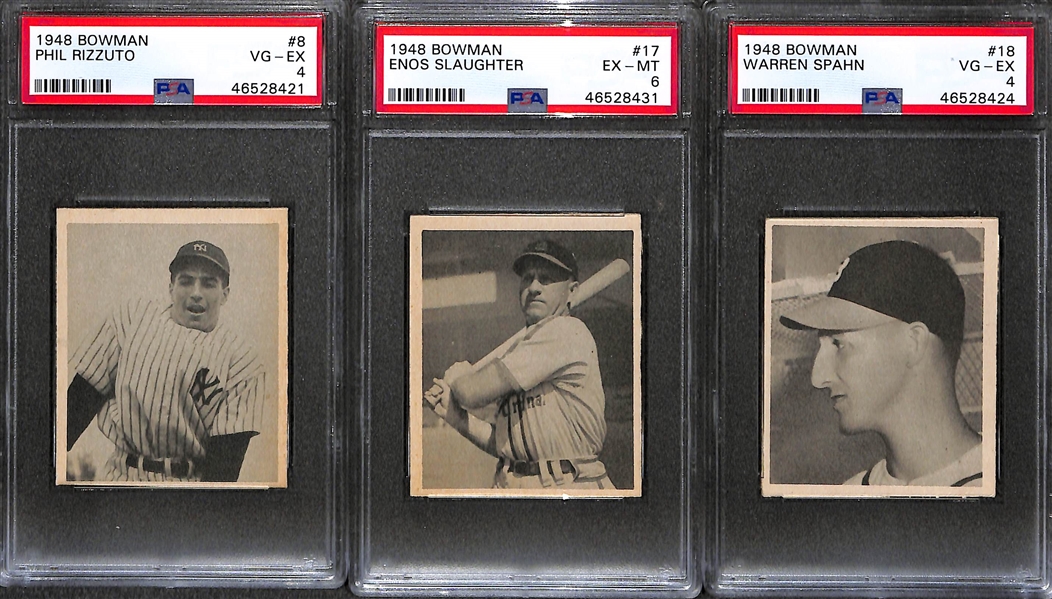 1948 Bowman Near Complete Set (44 of 48 cards) w. Stan Musial Rookie PSA 4.5, Kiner PSA 7.5, Feller PSA 8(OC), Rizutto PSA 4, Slaughter PSA 6, Spahn PSA 4