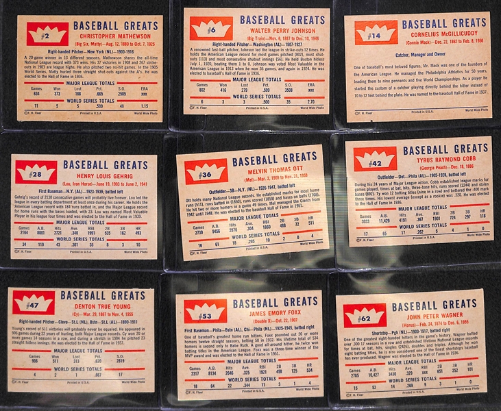 1960 Fleer Baseball Greats Near Complete Set (76 of 79 cards Missing Only Ruth, Cochrane, and T. Williams) - Mostly Pack Fresh Cards