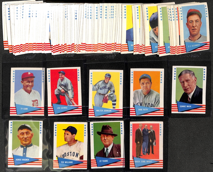 1961 Fleer Baseball Greats Near Complete Set (153 of 154 cards  - only missing #54 Tony Lazzeri), Includes Ruth, Cobb, Gehrig, Williams - Many Pack Fresh Cards