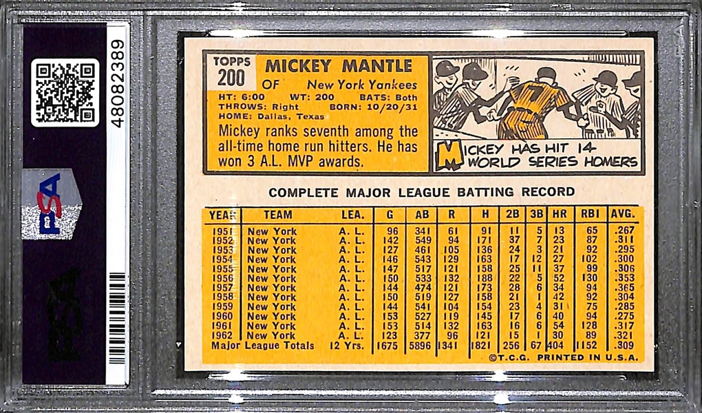 1963 Topps Mickey Mantle #200 Graded PSA 6