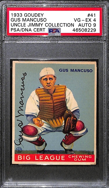 1933 Goudey Gus Mancuso #41 PSA 4 (Autograph Grade 4) - Pop 2 - Highest Grade of Only 11 PSA Examples - (d.1984) 