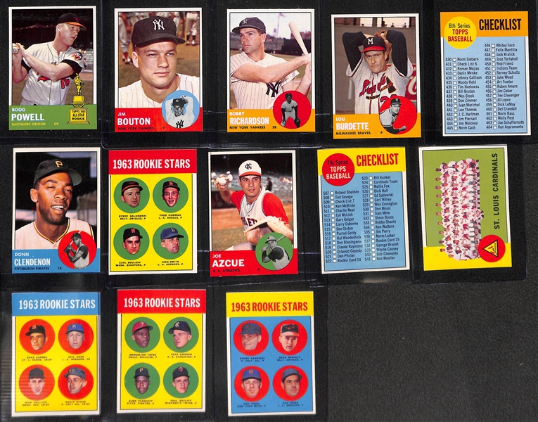 1963 Topps Baseball Card Near Complete Set (Mostly Pack Fresh!)  Missing Only 10 Cards Listed Above - Includes 23 PSA Graded Cards