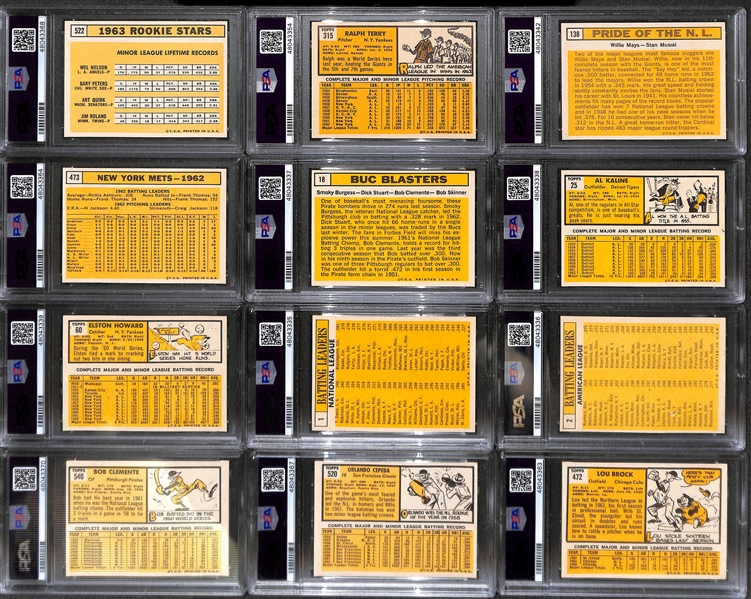 1963 Topps Baseball Card Near Complete Set (Mostly Pack Fresh!)  Missing Only 10 Cards Listed Above - Includes 23 PSA Graded Cards