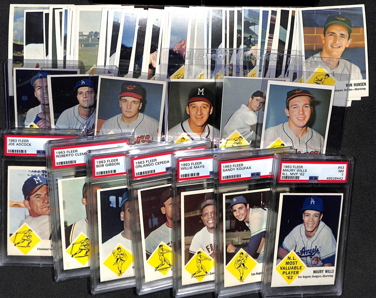 1963 Fleer Baseball Near Complete Set (65 of 66 Player Cards) w. 7 Graded Cards (All Graded PSA 5 to PSA 7)