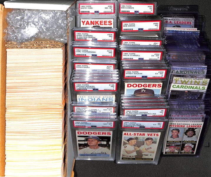 1964 Topps Baseball Card Complete Set (Missing Only Mickey Mantle Card Listed Above)  w. 28 PSA Graded Cards
