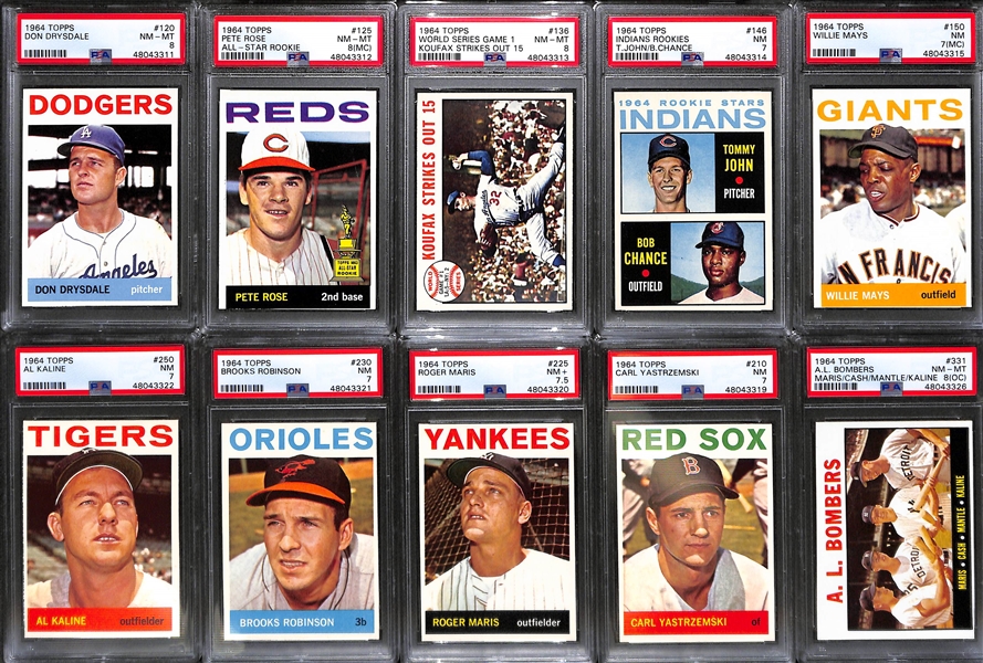 1964 Topps Baseball Card Complete Set (Missing Only Mickey Mantle Card Listed Above)  w. 28 PSA Graded Cards