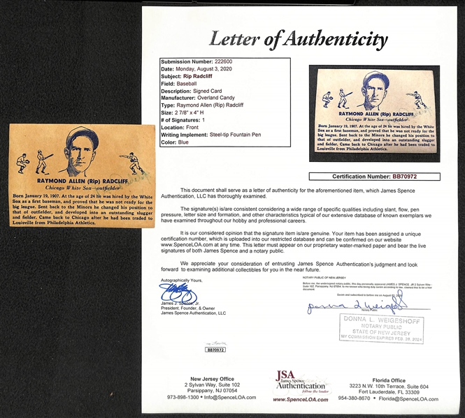 1936 R301 Overland Candy Rip Radcliff Signed by Ragcliff (JSA LOA)