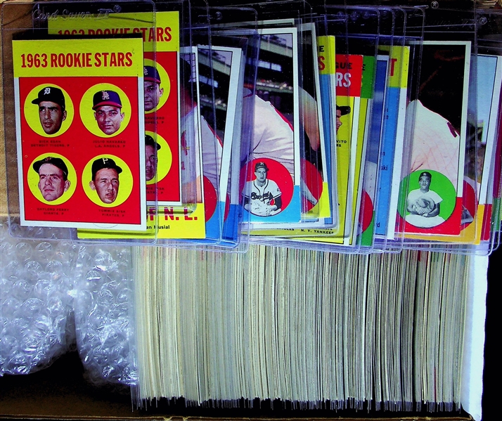 Lot of 250+ Assorted 1963 Topps Baseball Cards w. Perry x2 and Star Cards